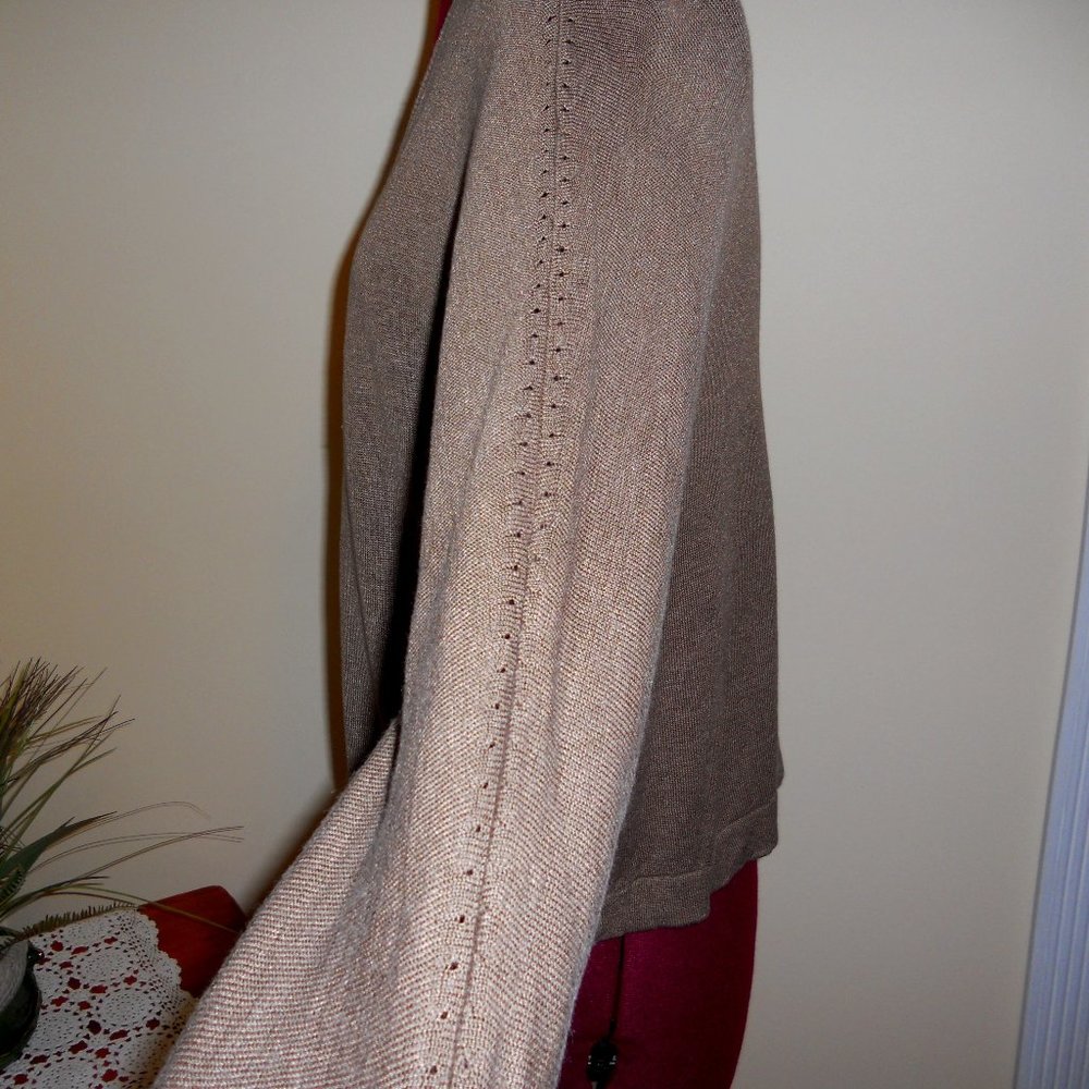 J. Jill MP Taupe Brown Open Front Cardigan Linen Blend Pointelle Accent